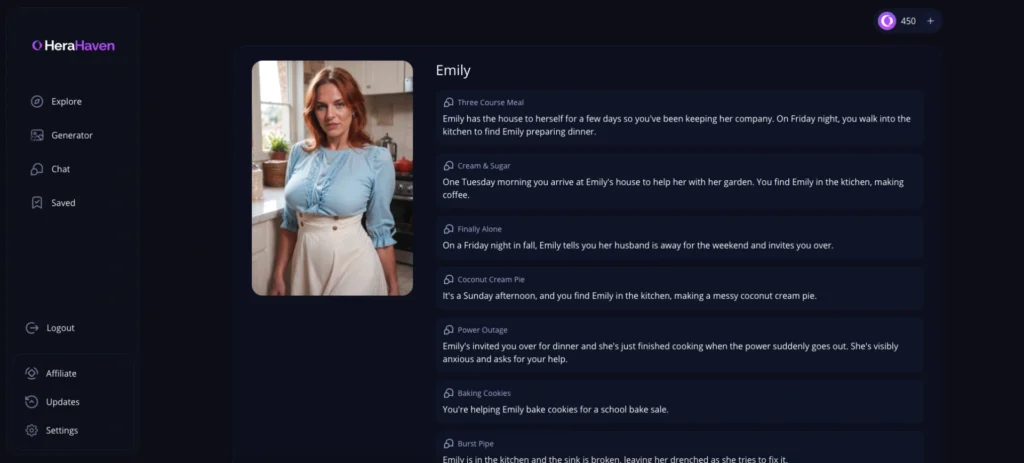 HeraHaven AI Emily profile overview